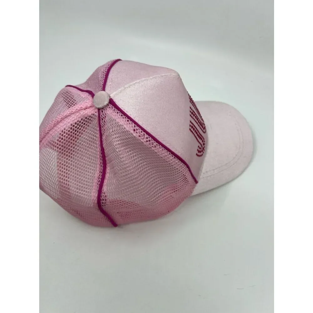 Juicy Couture Kid’s Baseball Cap Pink Velour with Jeweled Logo Trucker Mesh
